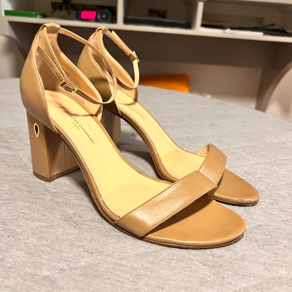 JENNIFER CHAMANDI Sz 40 Neutral Tan Leather Block Heel Sandals Org $650 - Picture 1 of 11